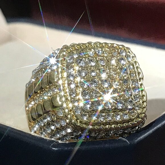 🌸 Crystal Rhinestone Zircon Wedding14K Gold Plated Diamond Ringfor MenUNVN12086 - Picture 4 of 9